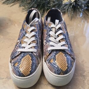 Steve Madden Blue and Gold Snakeskin Sneakers